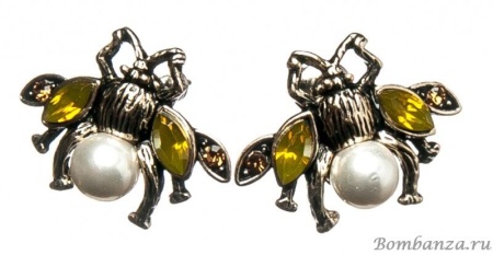 Серьги Moon Paris, жуки, кристаллы, жемчуг, Mo-1802-014 (желтый)